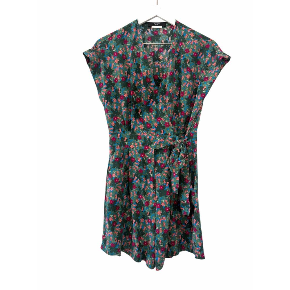 Weekend Max Mara Floral Wrap Romper Green Pink Blue Silk Blend Size M